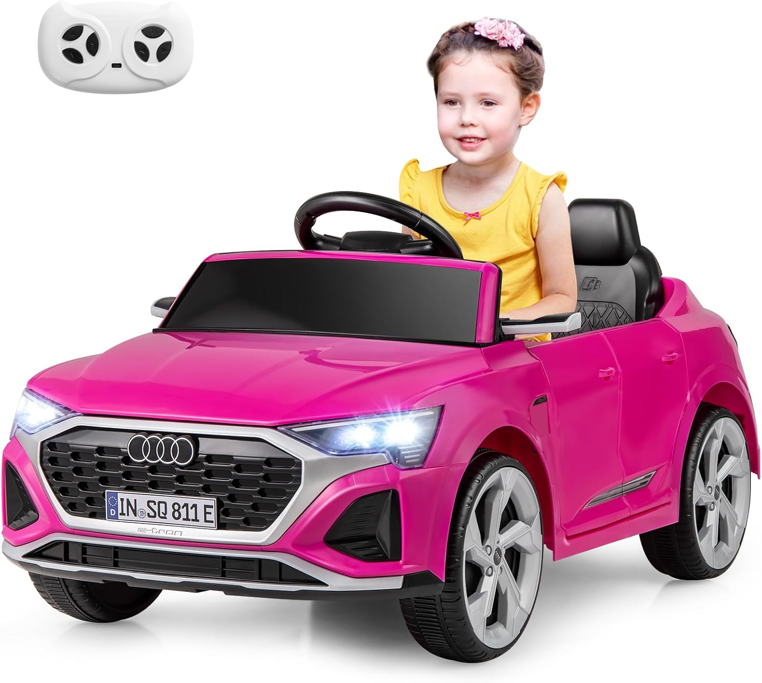 Voiture Électrique Enfant Véhicule 12 V, Range Rover,Télécommande/Klaxon/LED /Musique/USB pour Garçons, Filles (rose