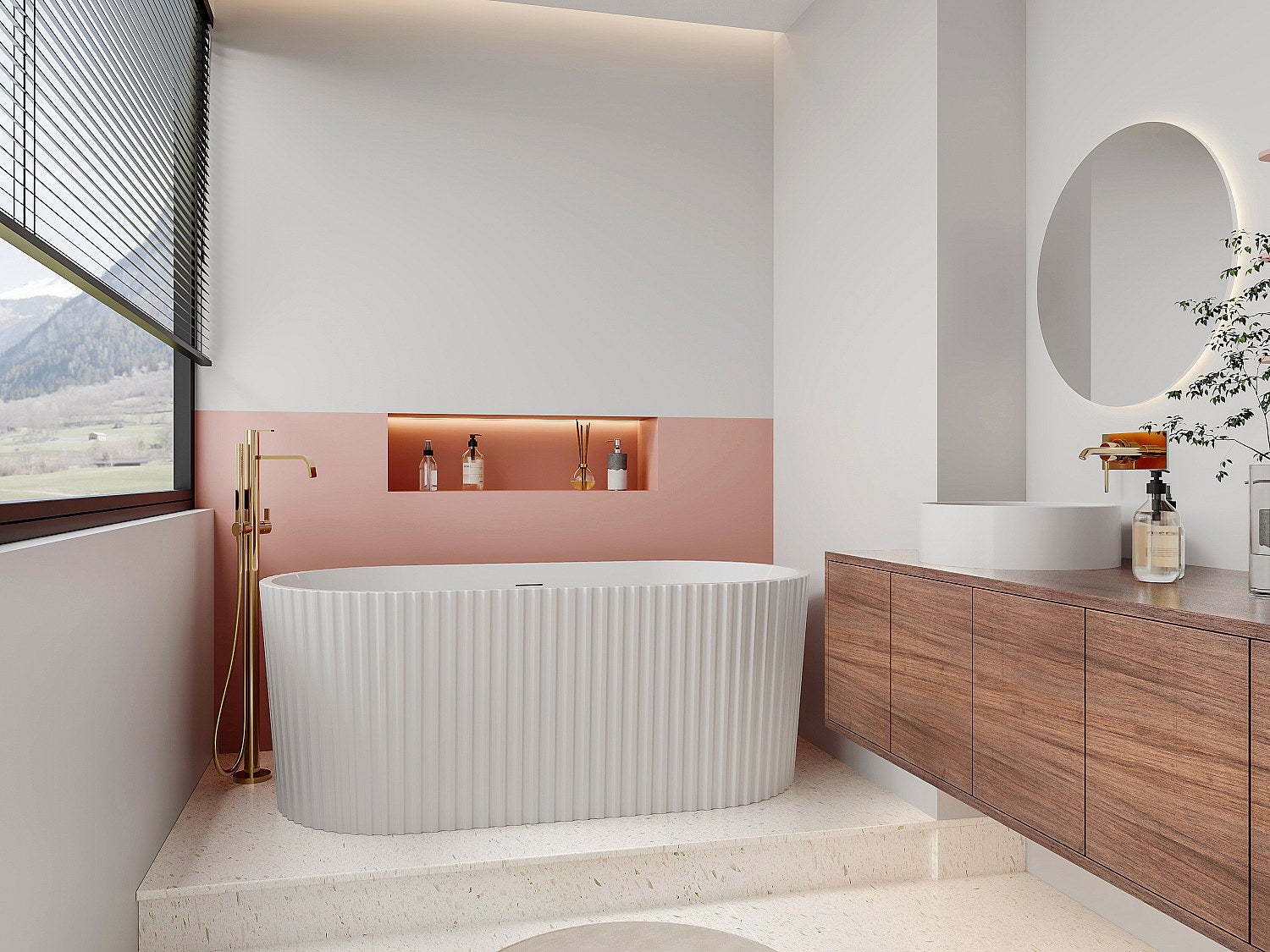 Wanna wolnostojąca akrylowa ryflowana - Biały z połyskiem - 230 l - 170 x 80 x 58 cm - ALIENA