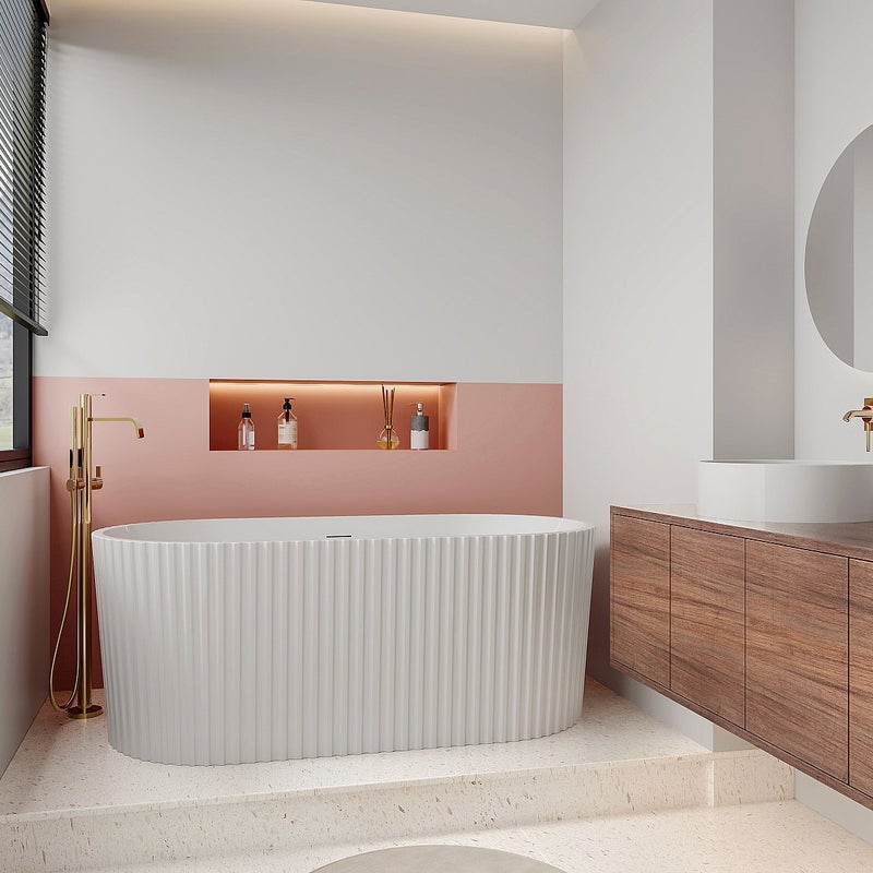 Wanna wolnostojąca akrylowa ryflowana - Biały z połyskiem - 230 l - 170 x 80 x 58 cm - ALIENA