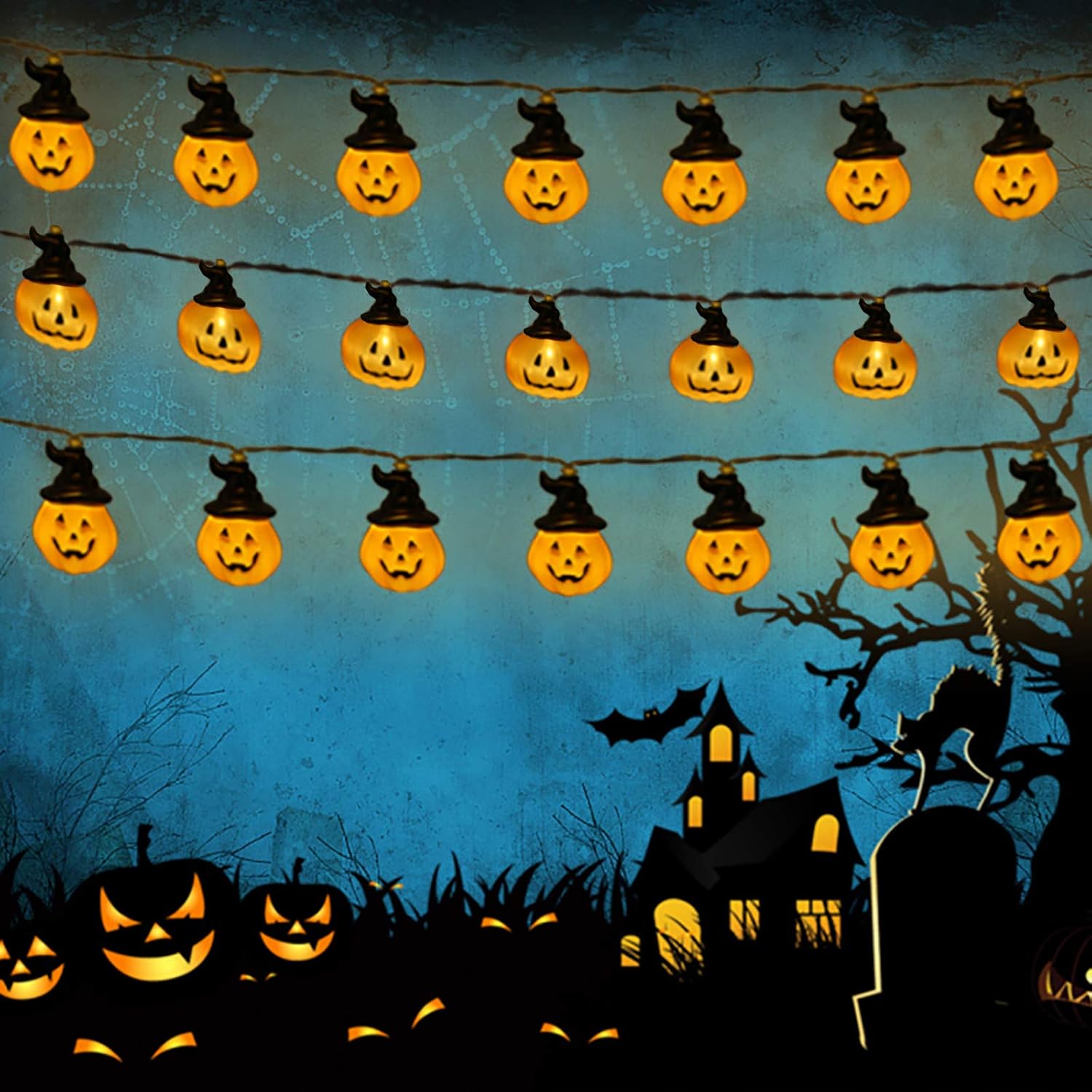 Guirnalda de luces de calabaza de Halloween con sombrero de bruja, 3 m ...
