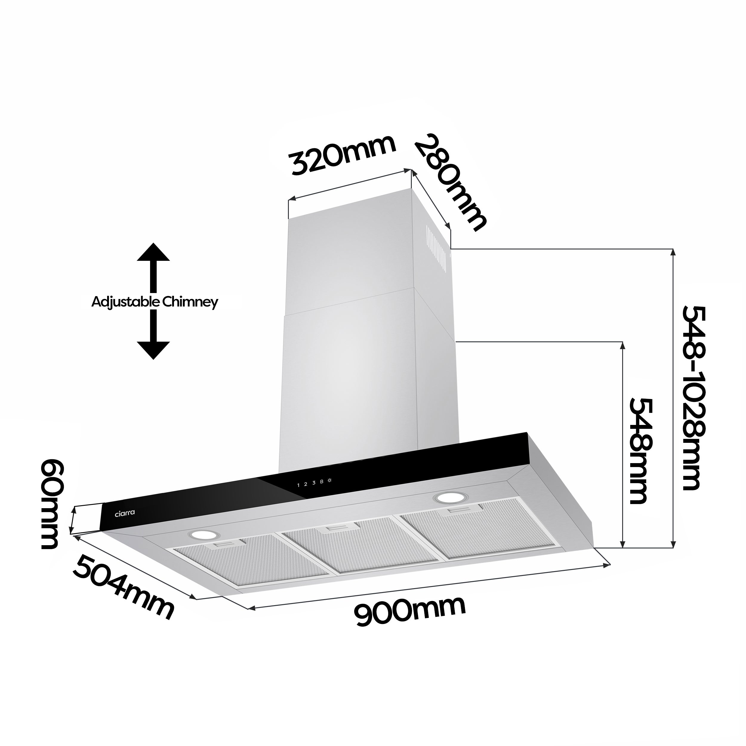 CIARRA Hotte Aspirante 90cm Tactile et Wi-Fi Connecté 650 m3/h 4 Vitesses Booster Classe A+++ CBCS9102 - 5