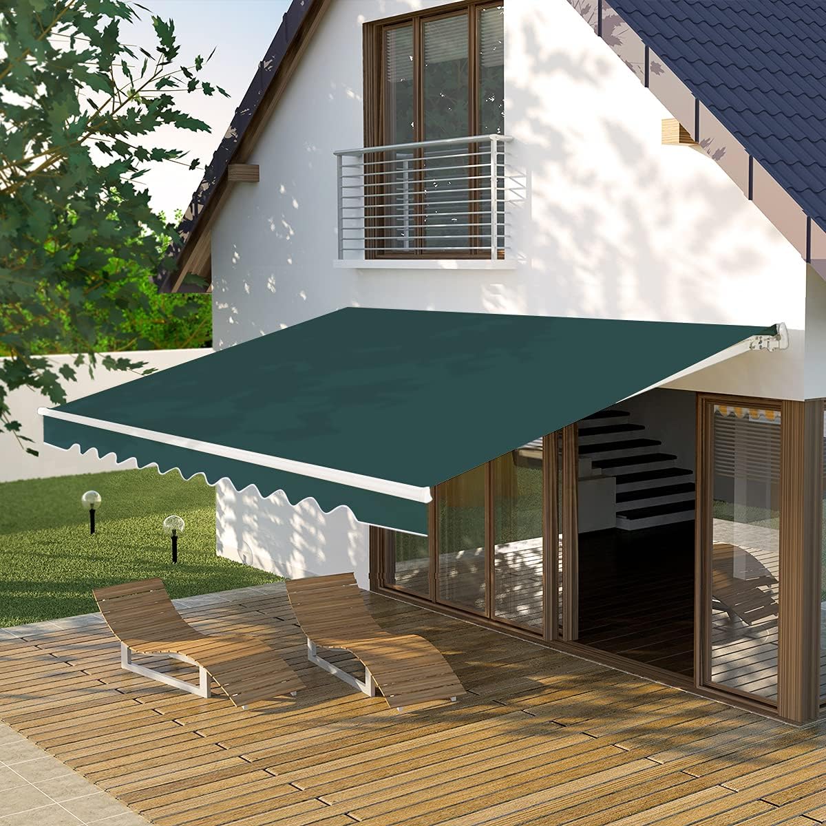 Store Banne Manuel 3Mx2,5M, Auvent de Terrace Exterior e tecido resistente aos UV com manilha e ângulo ajustável 5-35 ° para Patio(Verde) - 9