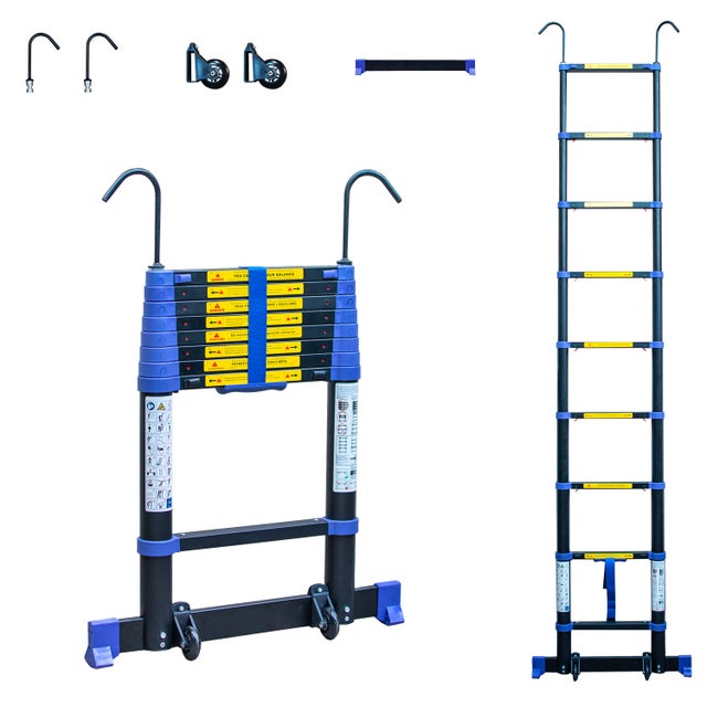 Échelle Télescopique Aluminium 5m - 16 échelons - Charge 150kg - Pliable Pour Rangement