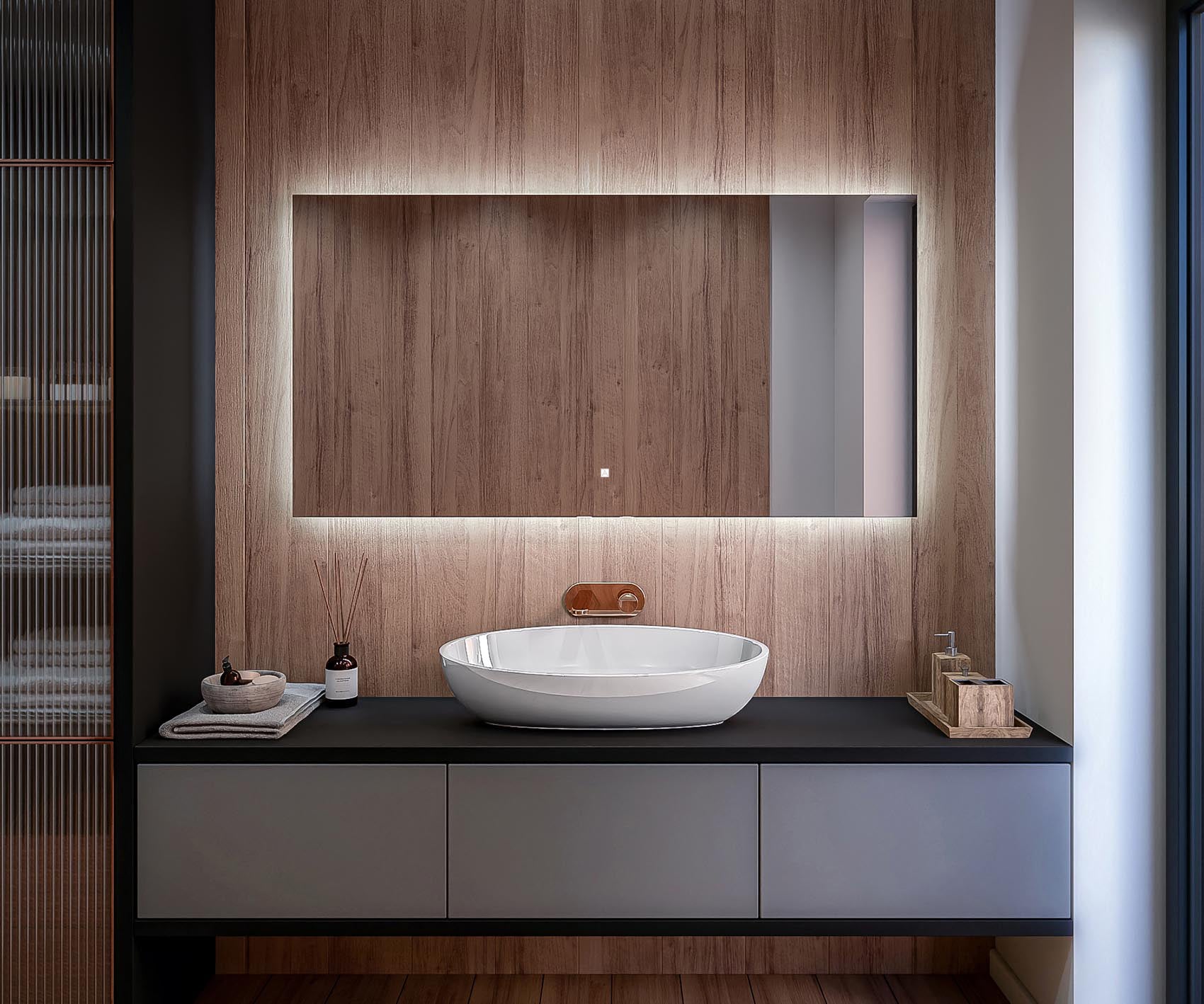 Espejo de baño con iluminación luz led (60x90cm) espejo de pared (tan100) con interruptor táctil blanco frío
