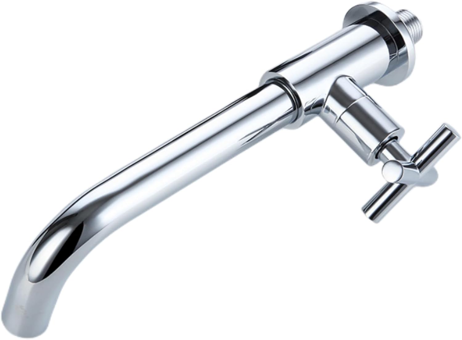 Bateria ścienna, bateria ogrodowa lub łazienkowa, bateria obrotowa boczna z uchwytami krzyżowymi - Srebrna