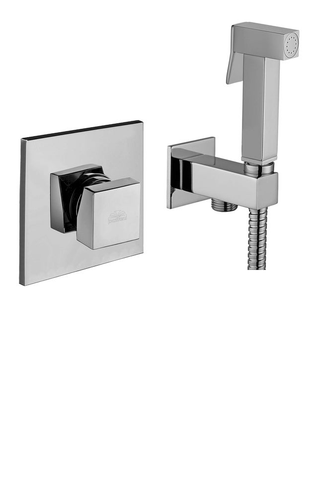 Ensemble bidet carré complet avec tuyau et support avec raccordement eau Paffoni KITDUP112CR - Chromé
