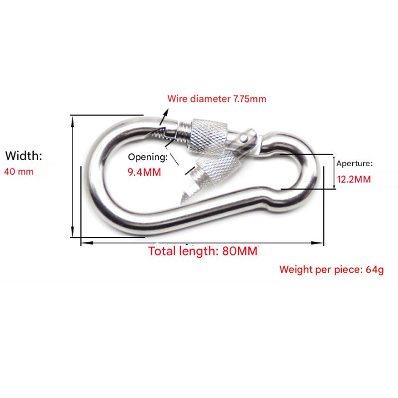 Set 8 Moschettoni In Acciaio Inox M10 - Grandi 10x100mm, Con Molla A Foglia, Per Altalene, Campeggio, Slackline, Attrezzatura