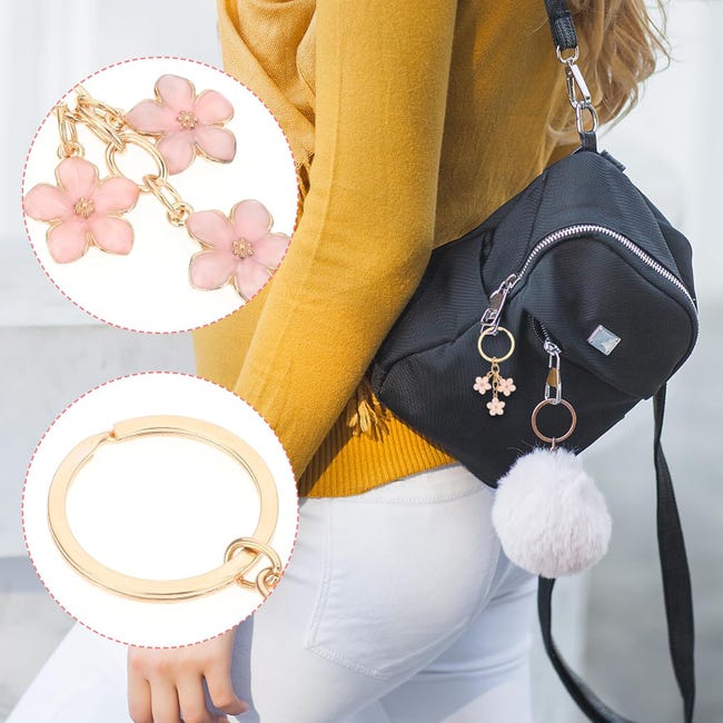 KALIONE Portachiavi A Forma Di Fiore Per Donne (3 Pezzi): Set Di Ciondoli Per Borsa In Rosa, Bianco E Blu, Accessori Moda In Metallo
