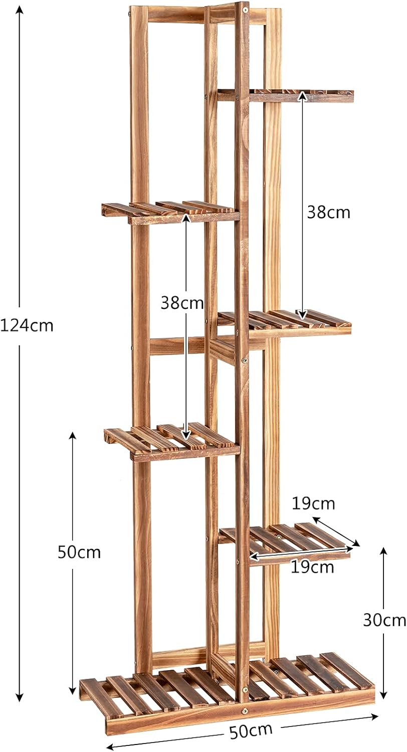 Porte-plantes à 6 Niveaux, Étagère à Fleurs en Bois de Pin, Support à Plantes pour Jardin, Balcon, Extérieur et Intérieur (6 Niveaux) - 7