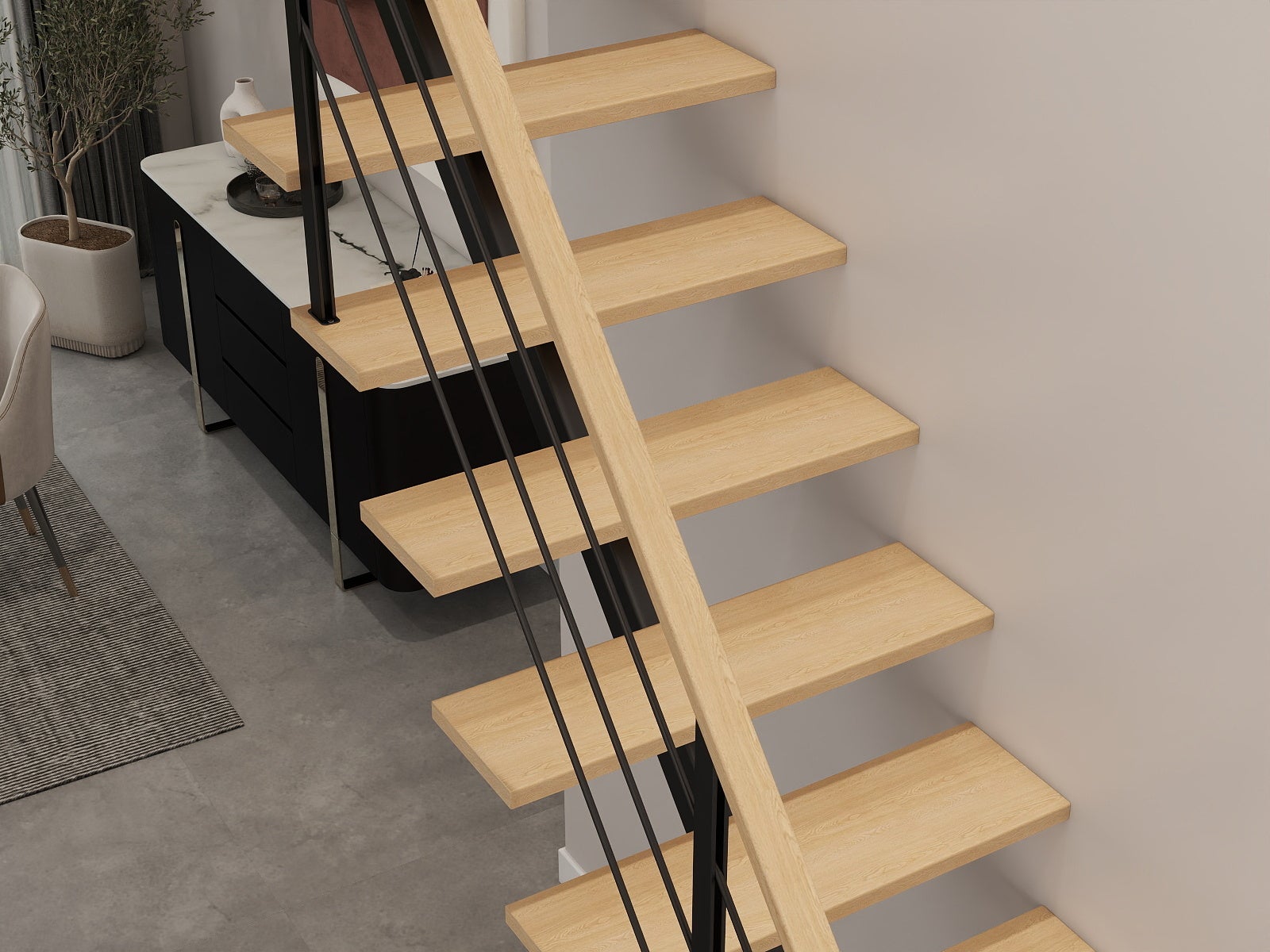 Escalier OMEGA à limon central – Pour hauteurs de 279 à 284 cm – Escalier droit en métal avec 13 marches en hêtre - 5
