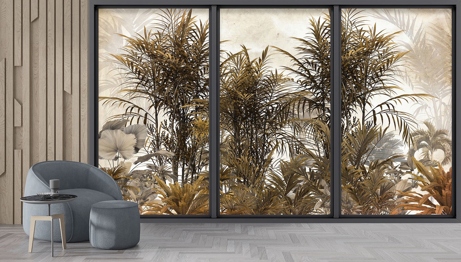 Papier peint panoramique Trompe l'oeil baie vitrée - Jungle - Largeur 325 cm x Hauteur 195 cm - 4