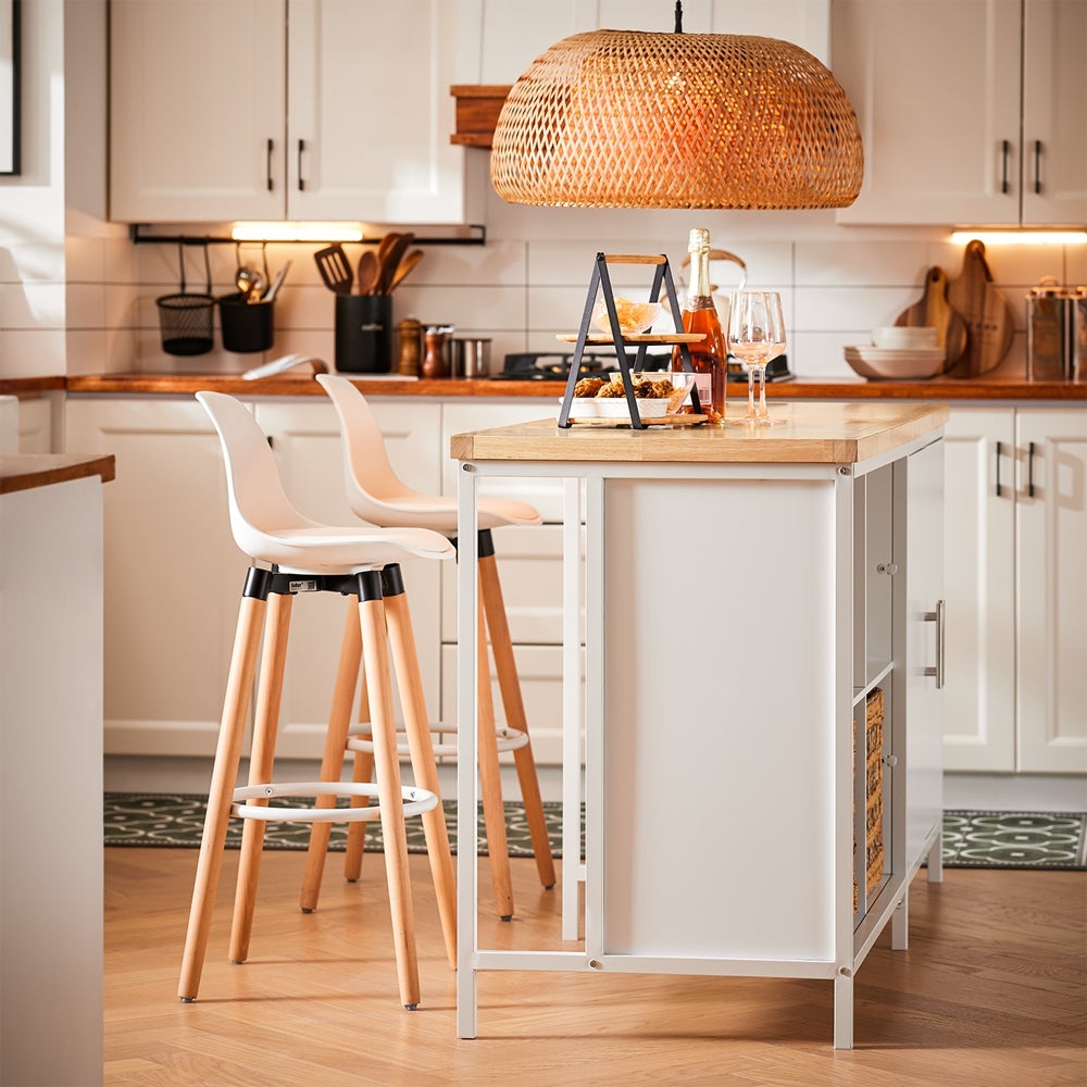 SoBuy îlot Central de Cuisine avec Plan de Travail en Bois d'hévéa,Placard de Cuisine avec 2 Portes, 4 Cubes Compartiments, Blanc, KNL09-WN - 8
