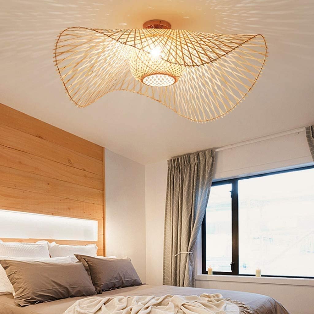 Plafonnier rétro, abat-jour en rotin, E27, décoration de salon, lampe suspendue pour café-bar, éclairage de chambre d'enfant - 3