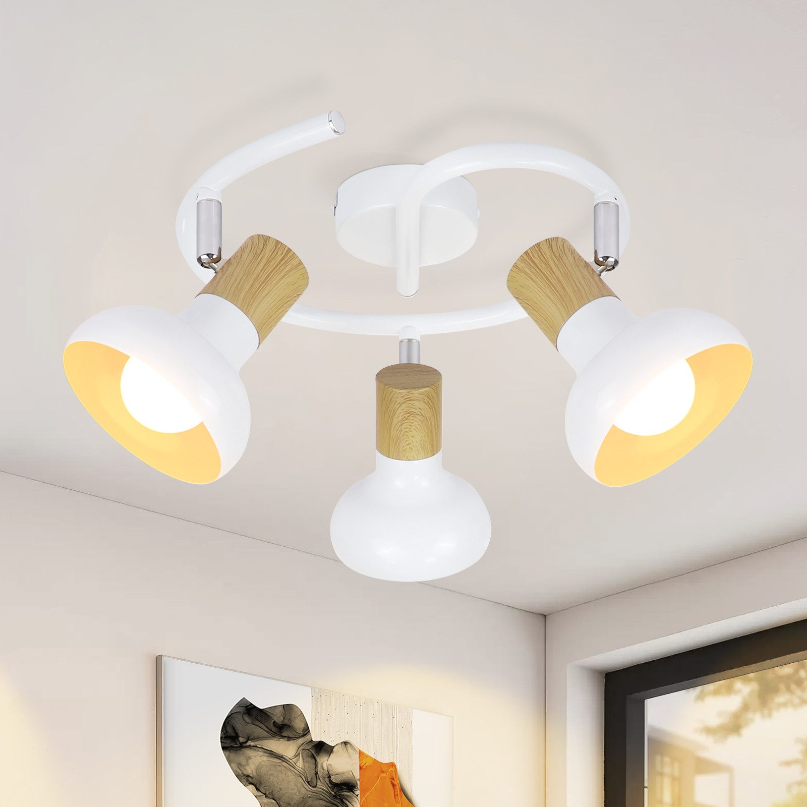 NETTLIFE Vintage sufitowy Reflektorowa E14 wewnętrzny 350° regulowany biały bez żarówki industrialny 3 lampy okrągły