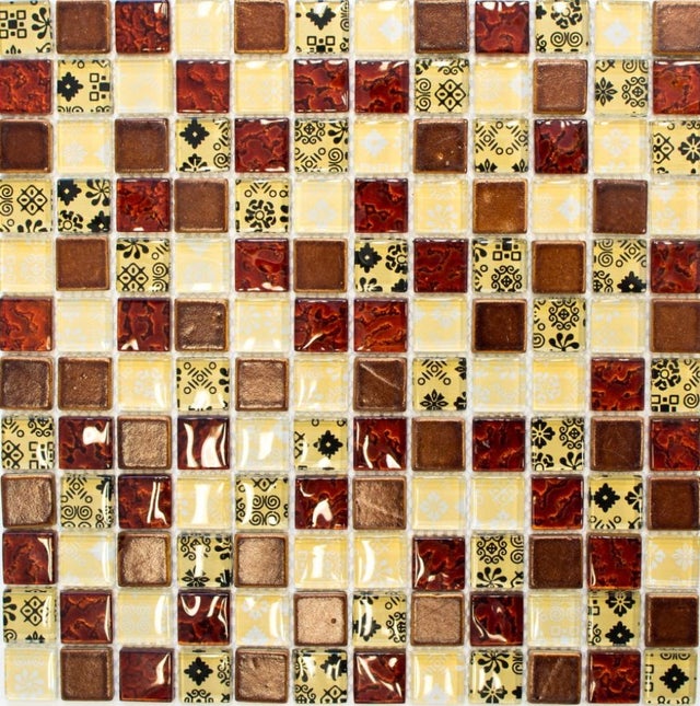 Carreau de mosaïque en verre Patchwork vintage beige effet bois ornementation | Leroy Merlin