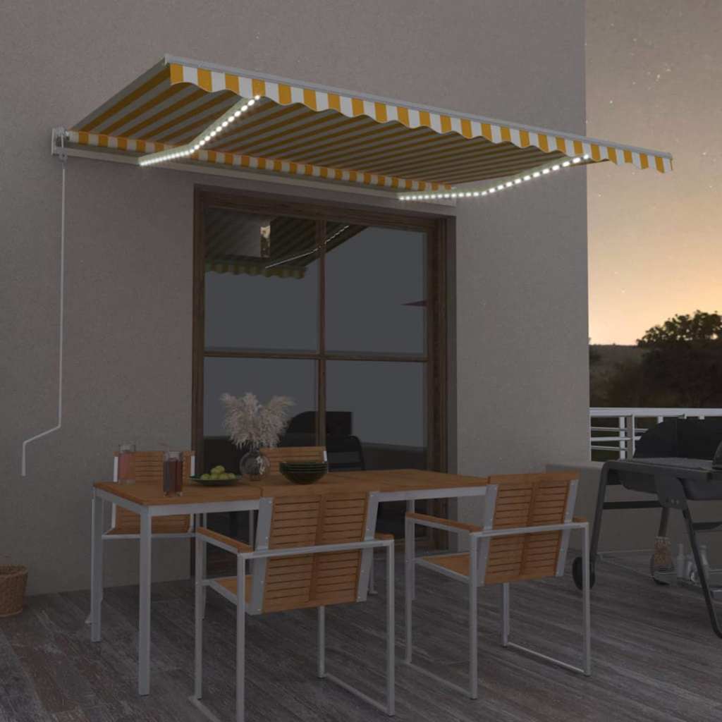 Toldo automático led sensor de viento amarillo blanco 450x350cm vidaxl
