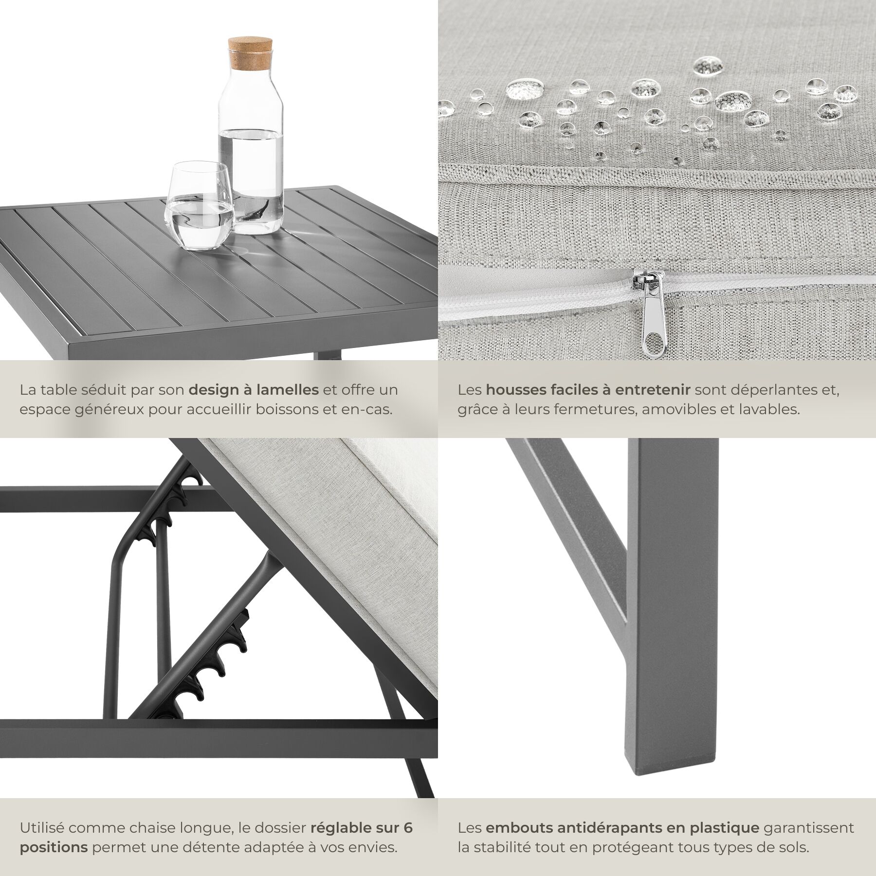 Salon bas de jardin en Aluminium Gris 4 personnes - 5