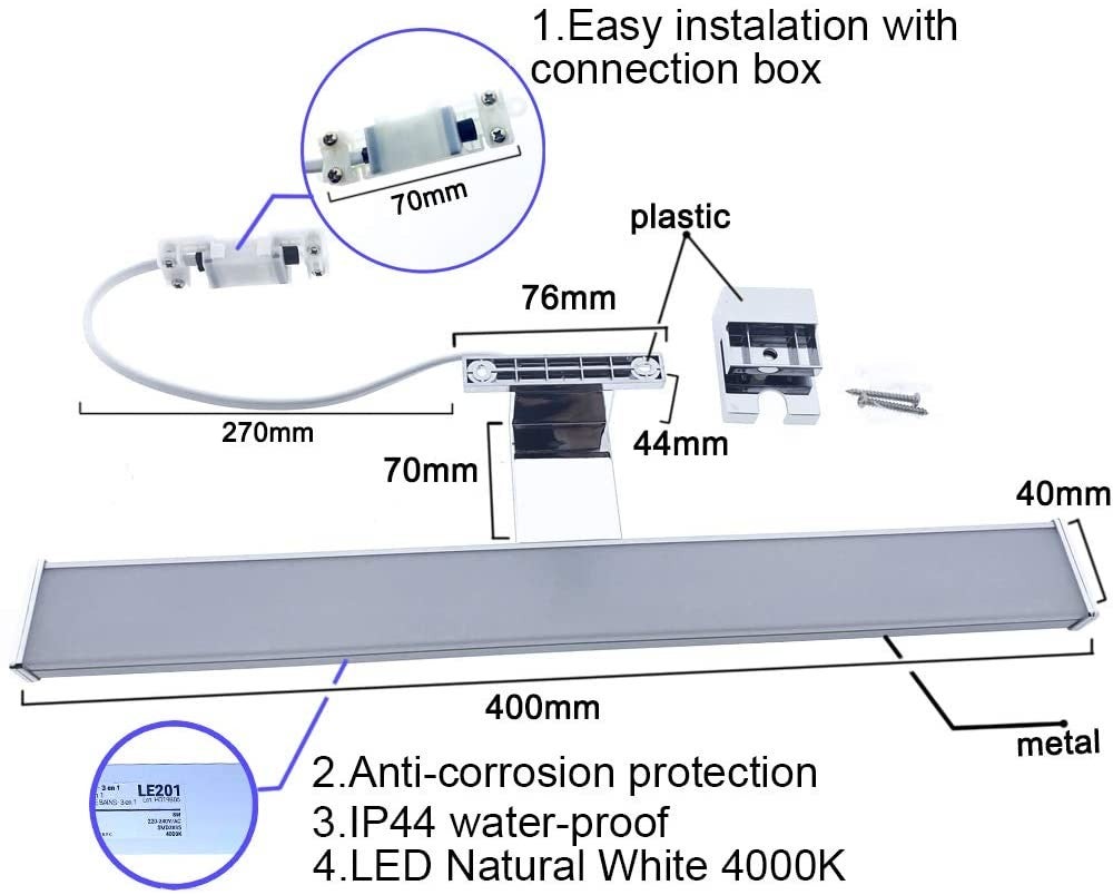 Aplique espejo baño LED 8W - 40cm - Blanco Neutro - Negro - 6