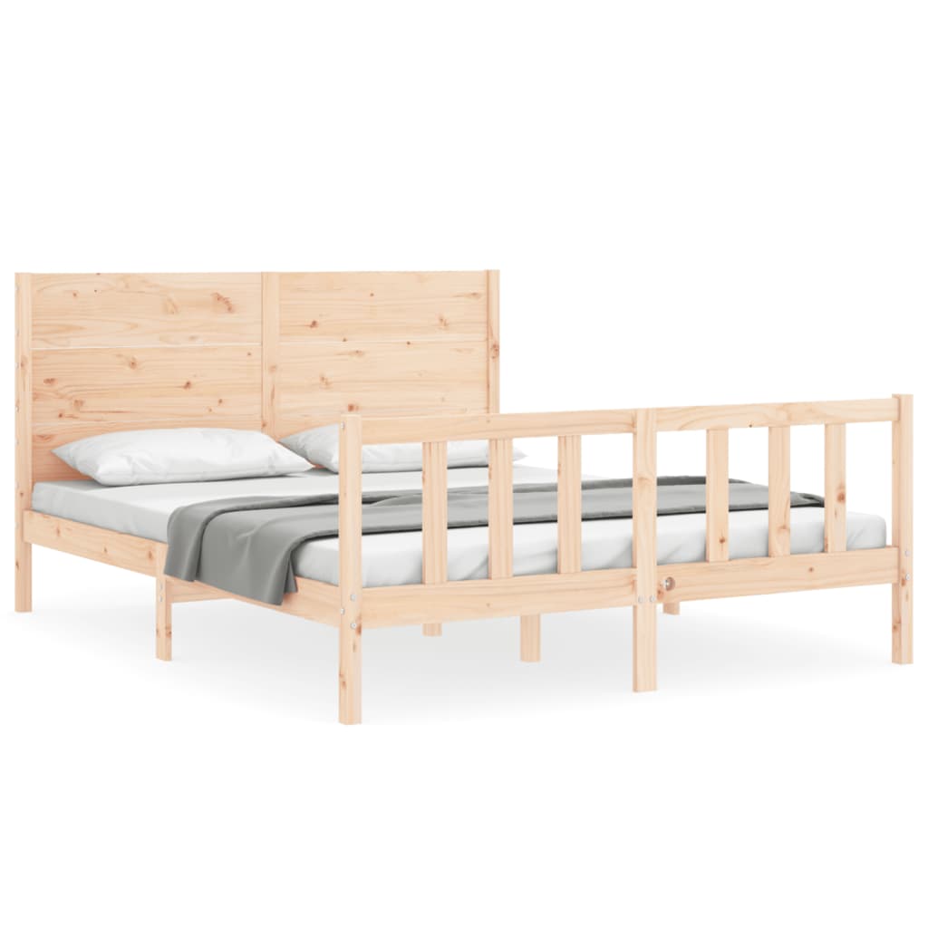Cadre De Lit Avec Tête De Lit Et Sommier à Lattes - Marque VidaXL - Bois Massif - Style Moderne - Neuf En Carton