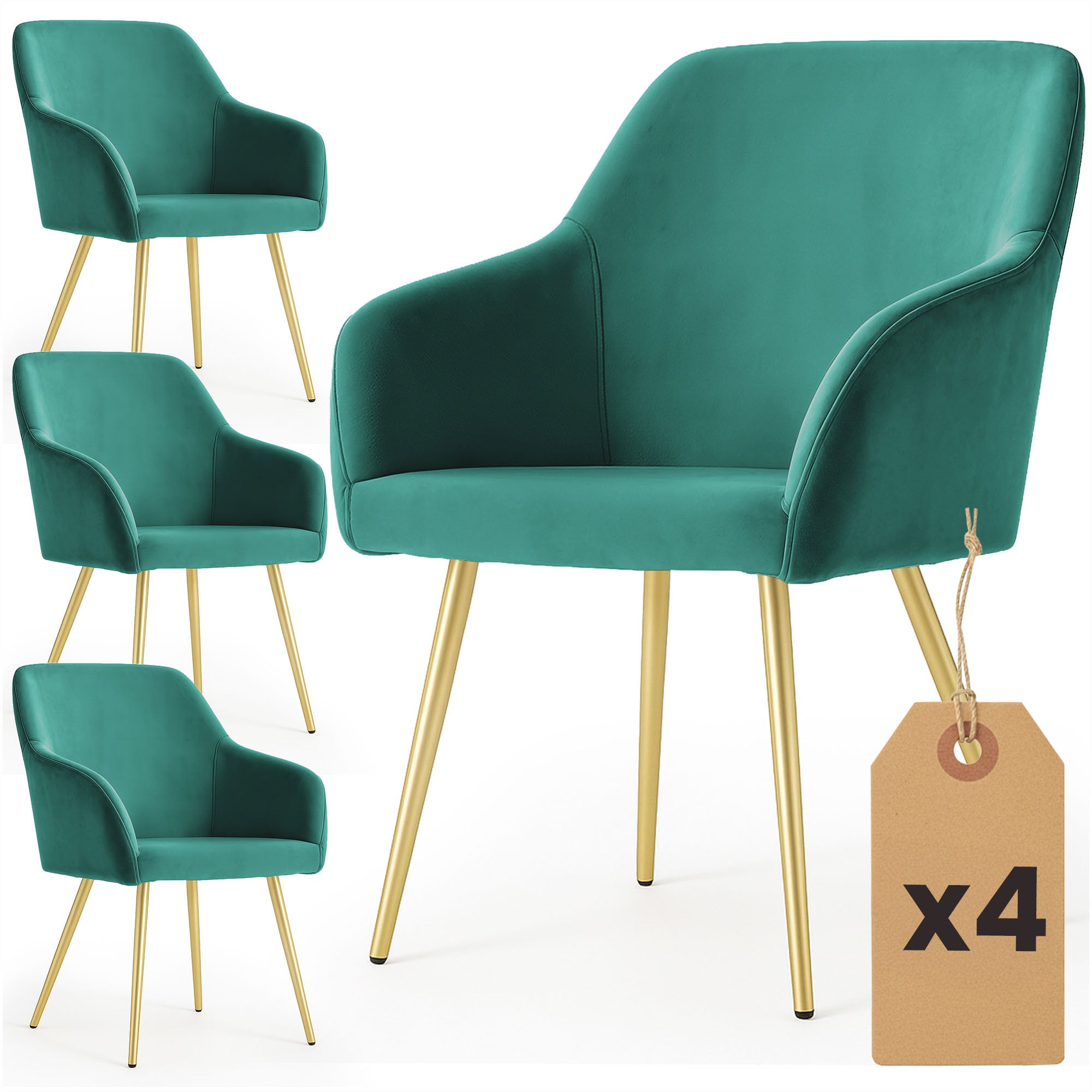 4x Welurowe krzesło tapicerowane gładkie Butelkowa Zieleń ESTELLE Złote nogi
