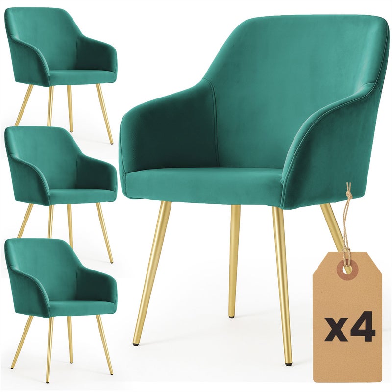 4x Welurowe krzesło tapicerowane gładkie Butelkowa Zieleń ESTELLE Złote nogi