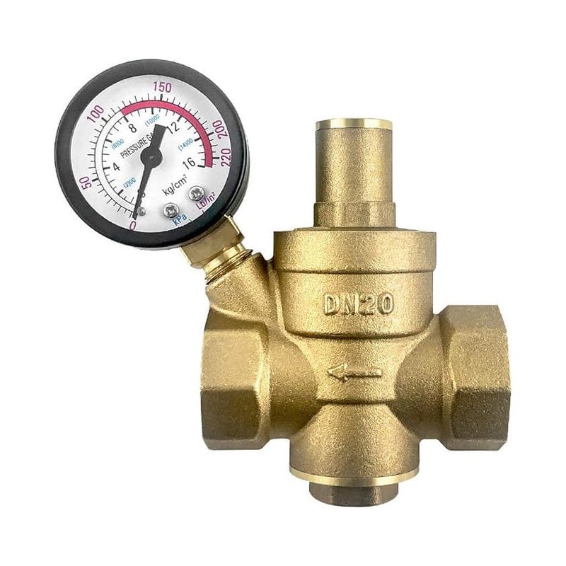 Reduktor ciśnienia wody DN20 z mosiądzu z regulowanym zaworem redukcyjnym i manometrem
