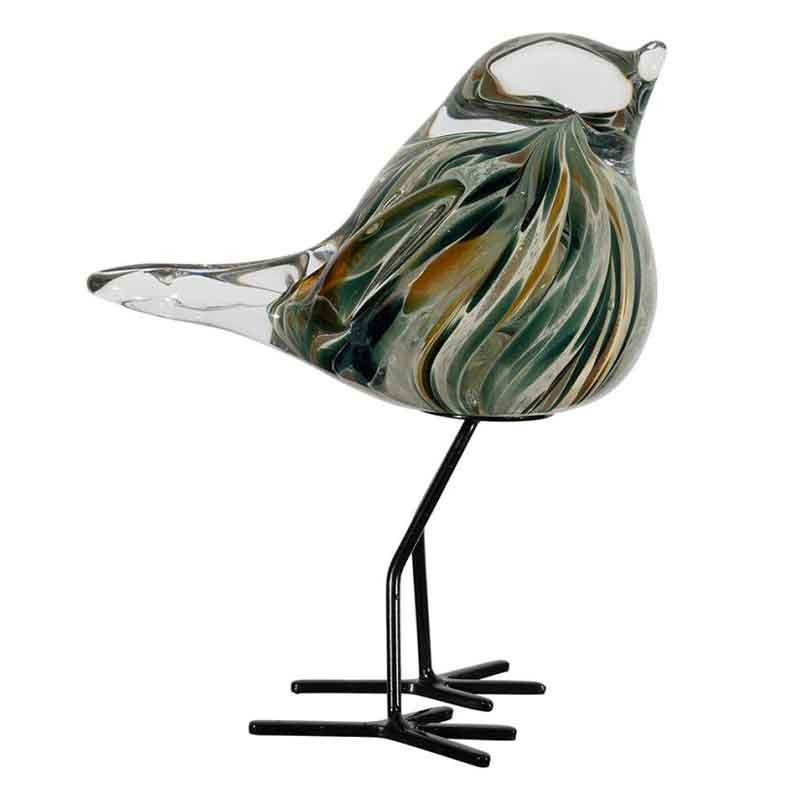 Oiseau décoratif émeraude doré verre 12x7x15cm - 2