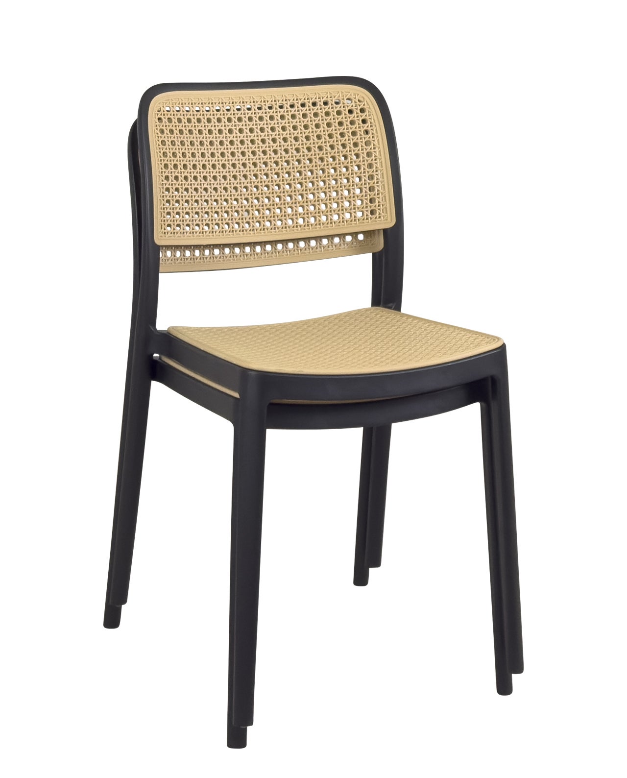 Lot de 2 Chaises de Cuisine Empilables Effet Rotin YAO Noir Beige - 9