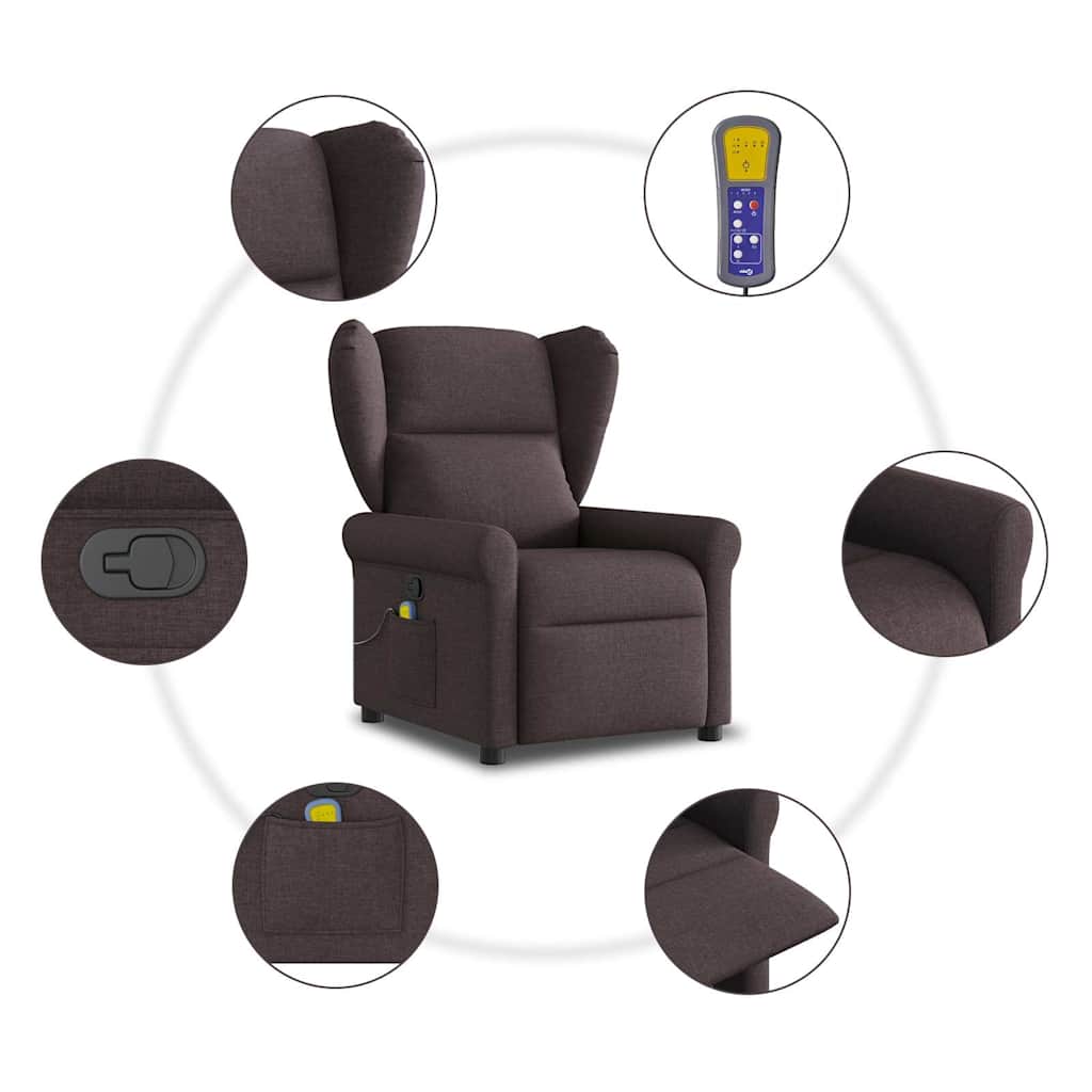 Fauteuil de massage | Fauteuil de relaxation | Chaise de relaxation inclinable Marron foncé Tissu CFW594863 - 8