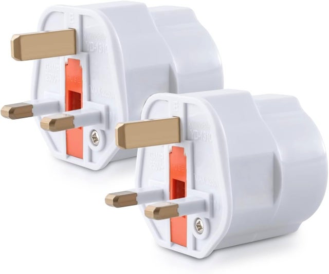 2x Prise de voyage type G - Idéal pour voyager en Angleterre, Irlande, Écosse - Ignifuge - Prise de vacances blanche