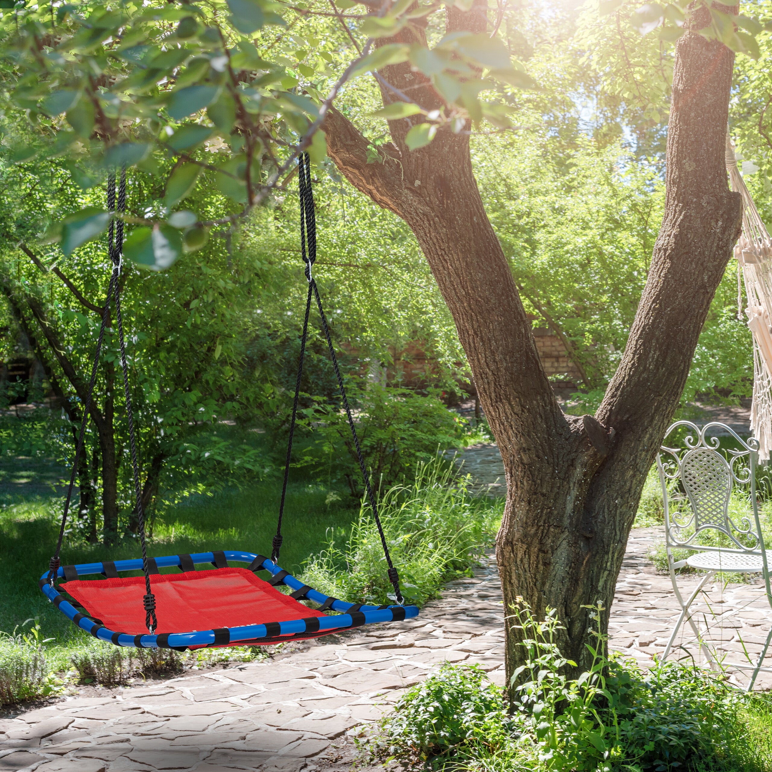 Balançoire nid d’oiseau, enfants et adultes, charge maximum 100 kg, réglable, 76x103 cm, jardin, rouge, Relaxdays - 3