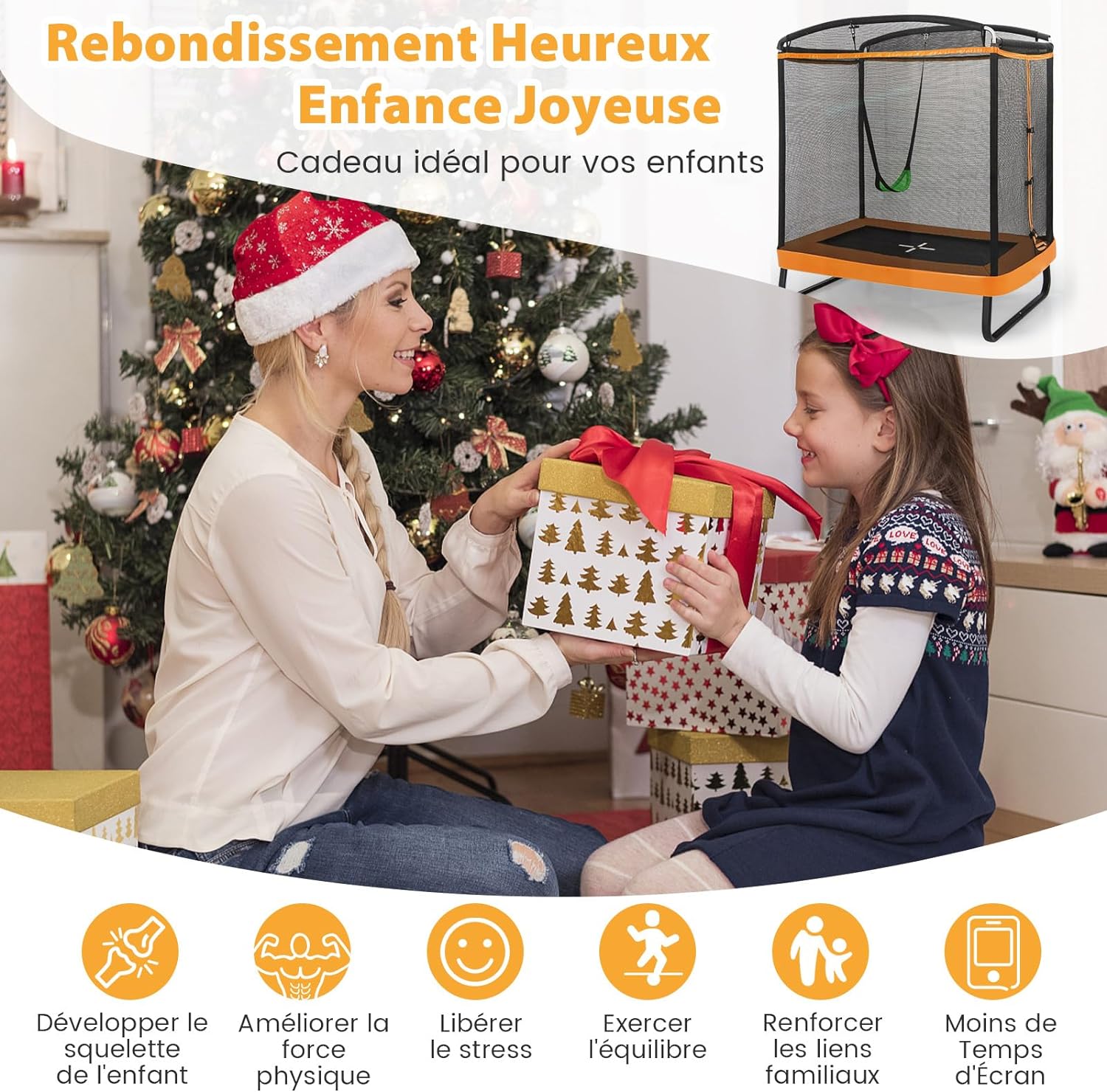 Tappeto Elastico per Bambini da Esterno ed Interno, Trampolino Rettangolare 190CM con Altalena e Rete di Sicurezza per Bambini più di 3 Anni, - 5