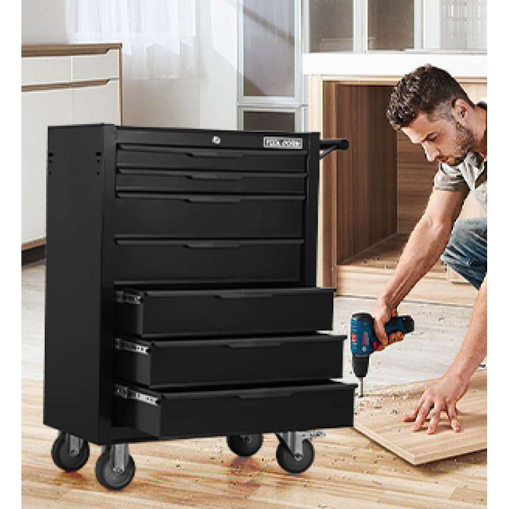 Chariot à outils 24,2 pouces, 7 tiroirs verrouillables et roues, pour garage et atelier - 2