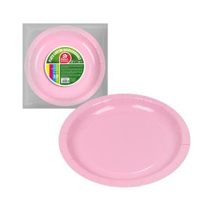 8 Assiettes En Carton Pour Baptême - Motif Cœurs Or Sur Fond Rose - Diamètre 18 Cm