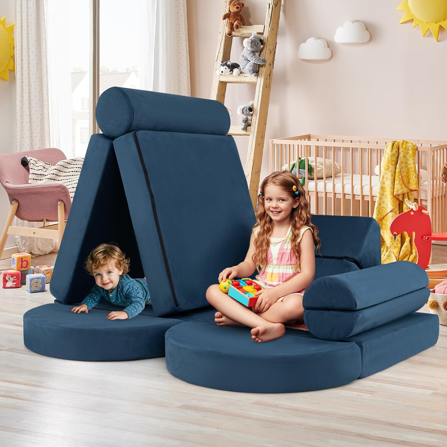BIERUM Divano 2 In 1 Per Bambini Con Coperta E Luce Notte - Trasformabile In Scivolo