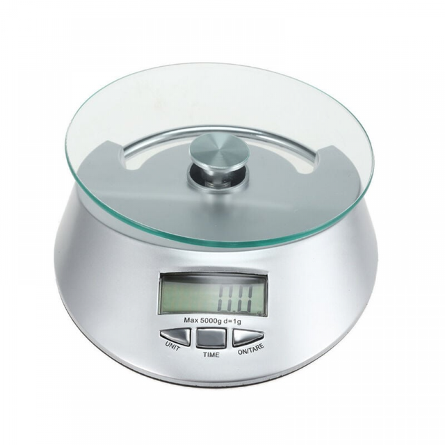 Elektroniczna waga kuchenna ze szklanym frontem, udźwig 5 kg, wymiary 18 x 14 x 1,5 cm