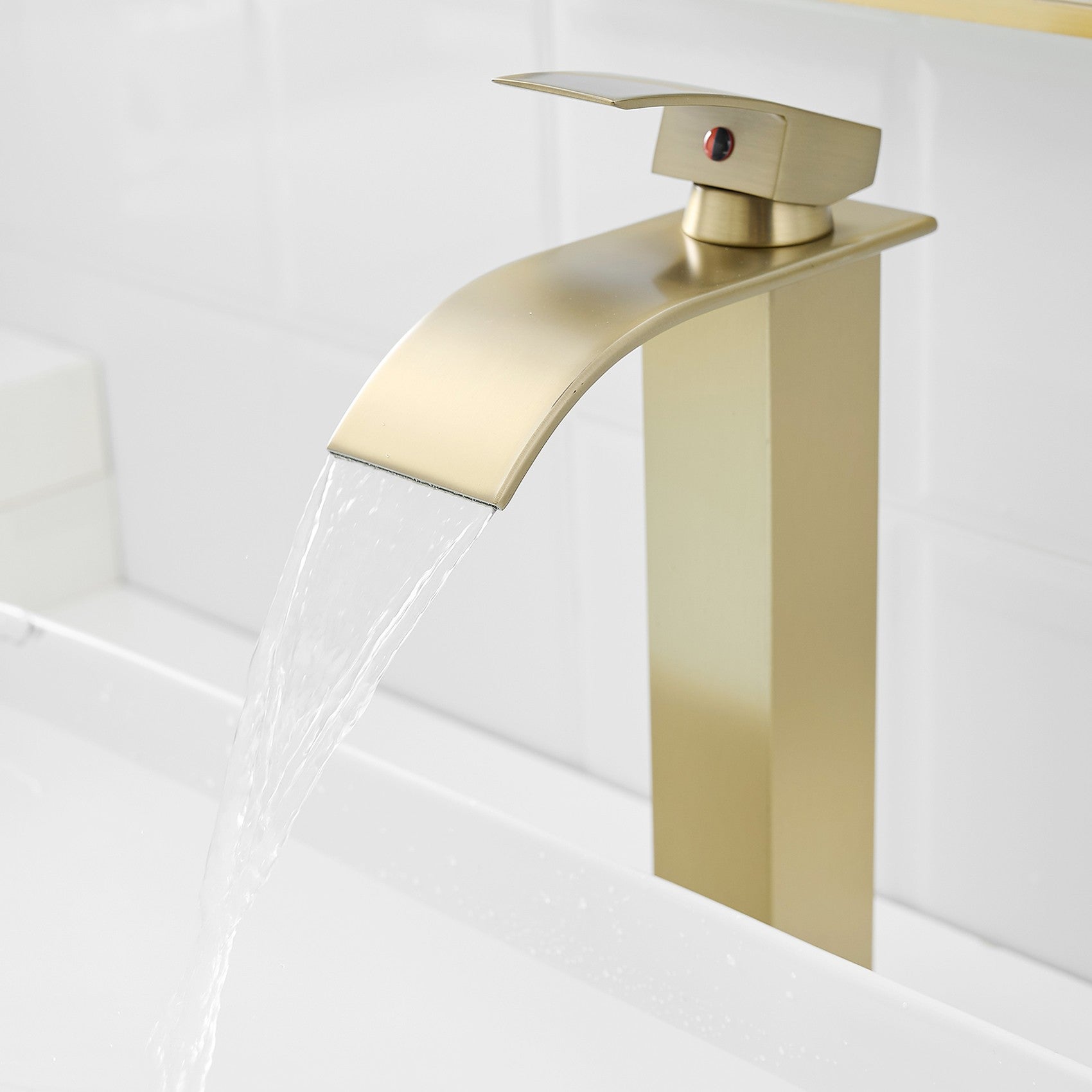 TIBRE XL Robinet mitigeur haut bec cascade or brossé - salle de bain - 2