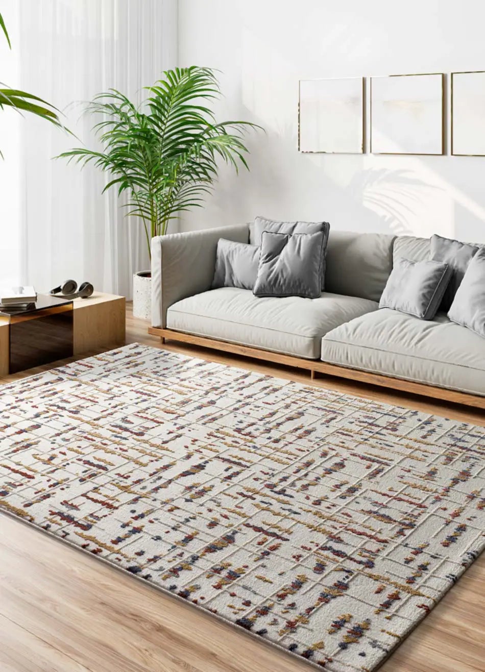 Dywan wewnętrzny prostokątny, kremowy / wielokolorowy, 80 x 150 cm, AMARA geometryczny z reliefem - ATTICGO