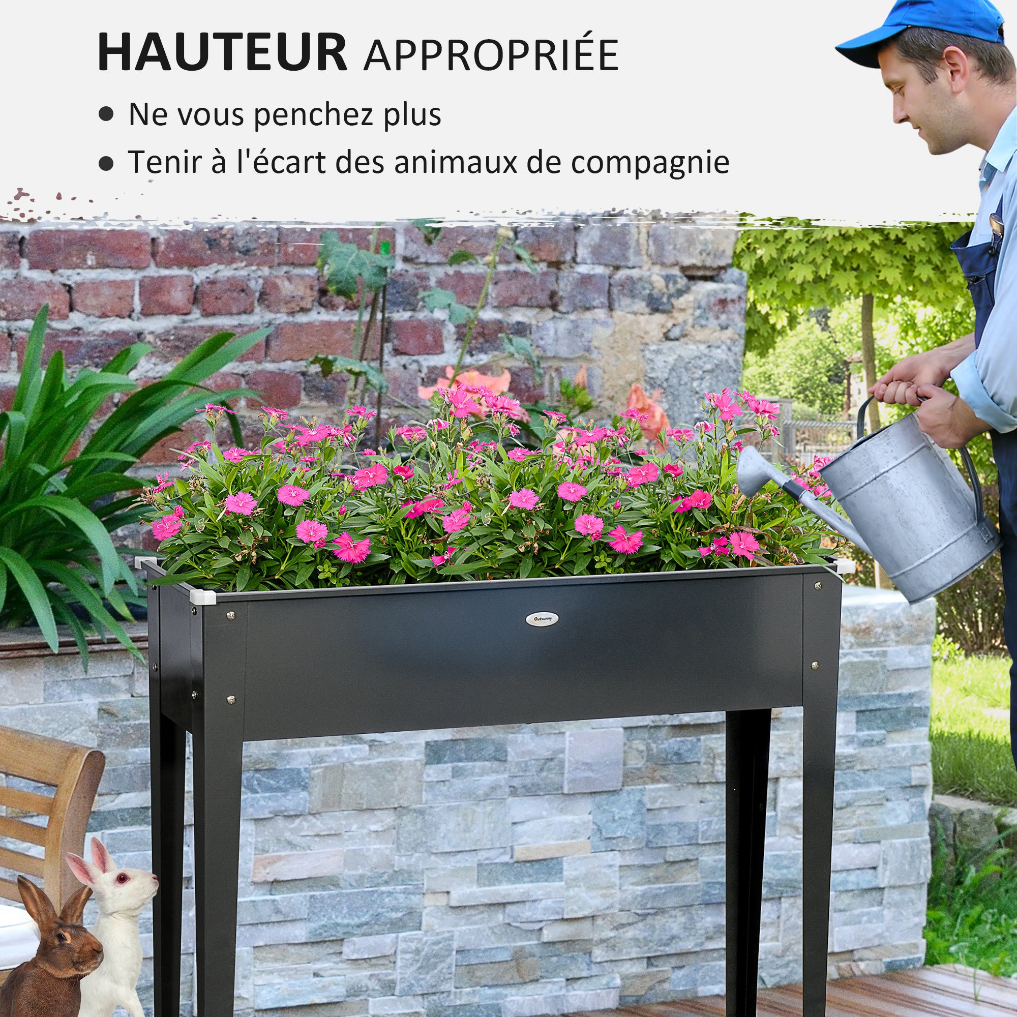 Jardinière sur pieds 100 x 30 x 80 cm acier galvanisé noir - 4
