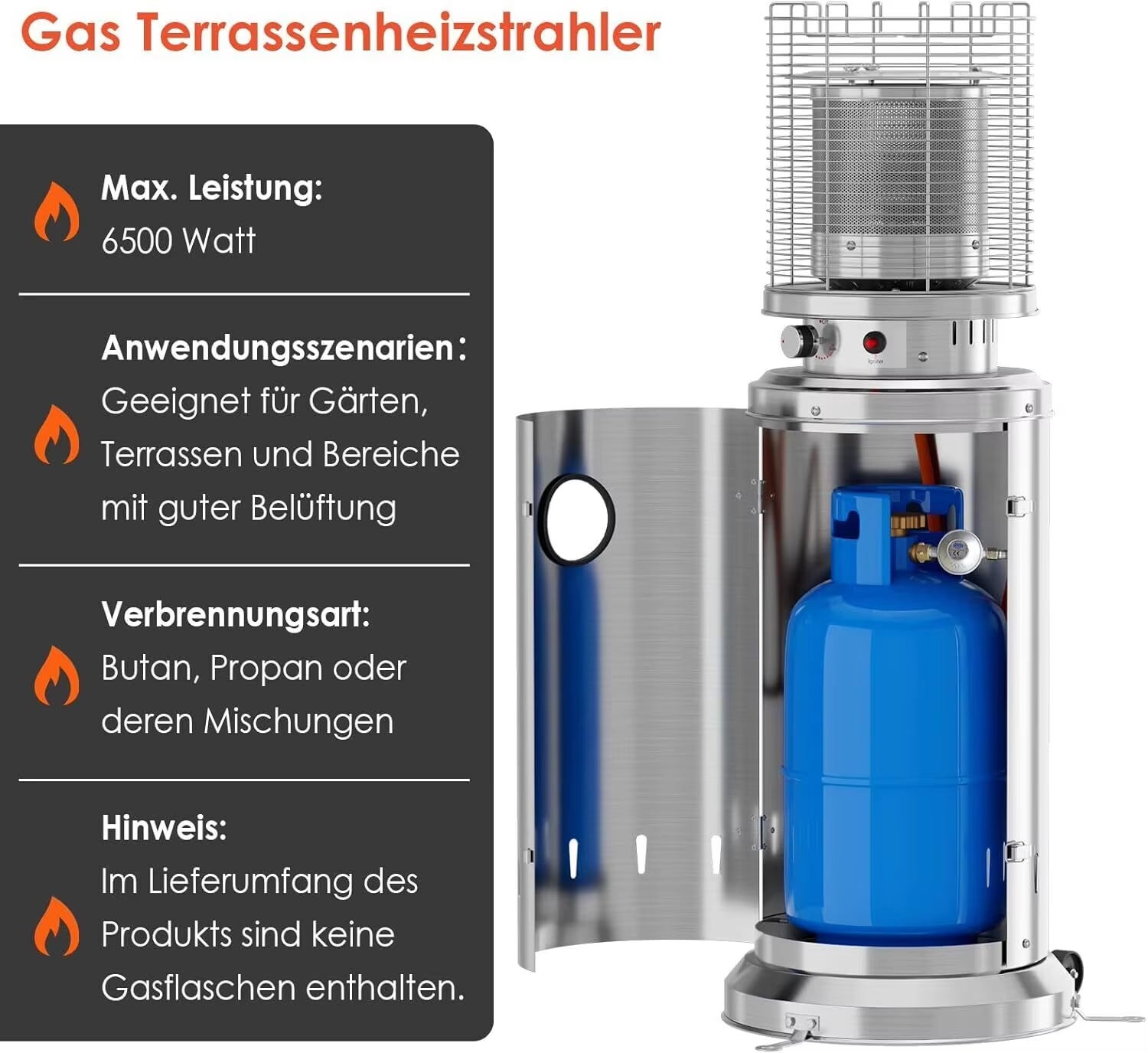 AUTRUCKER Aquecedor a propano, aquecedor a gás para campismo, aquecedor portátil para exterior com capa de proteção. - 3