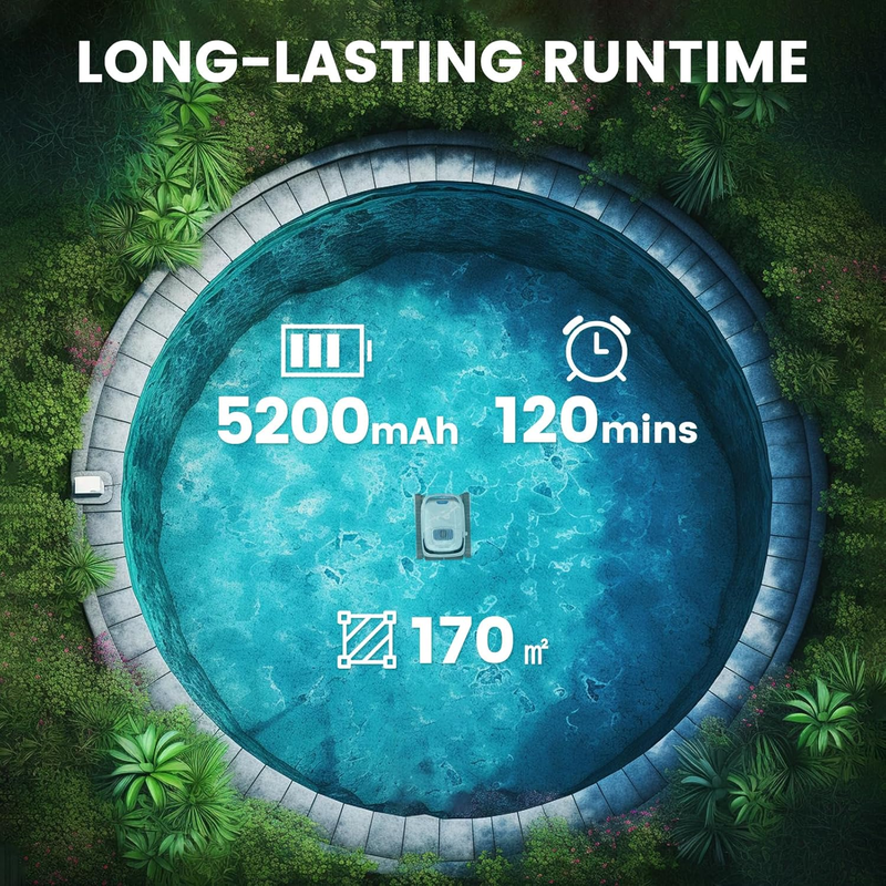 Airrobo PC10 Robot Piscine Sans Fil : Nettoyage Intelligent 170m², Autonomie 120 Min, Navigation Automatique - 6