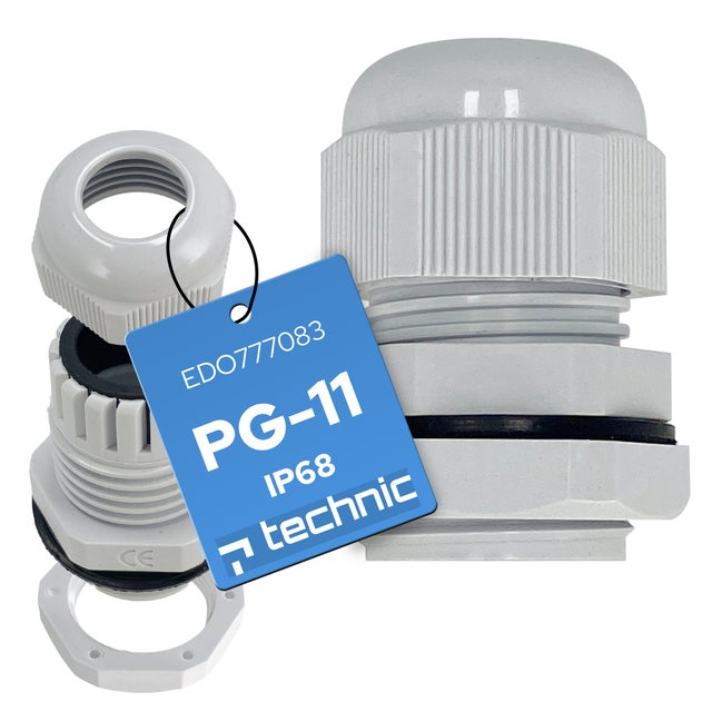 Presse-étoupe PG11 IP68 gris pour câble Ø 5 à 10 mm en PA66 pour coffrets, boîtes de dérivation et armoires électriques