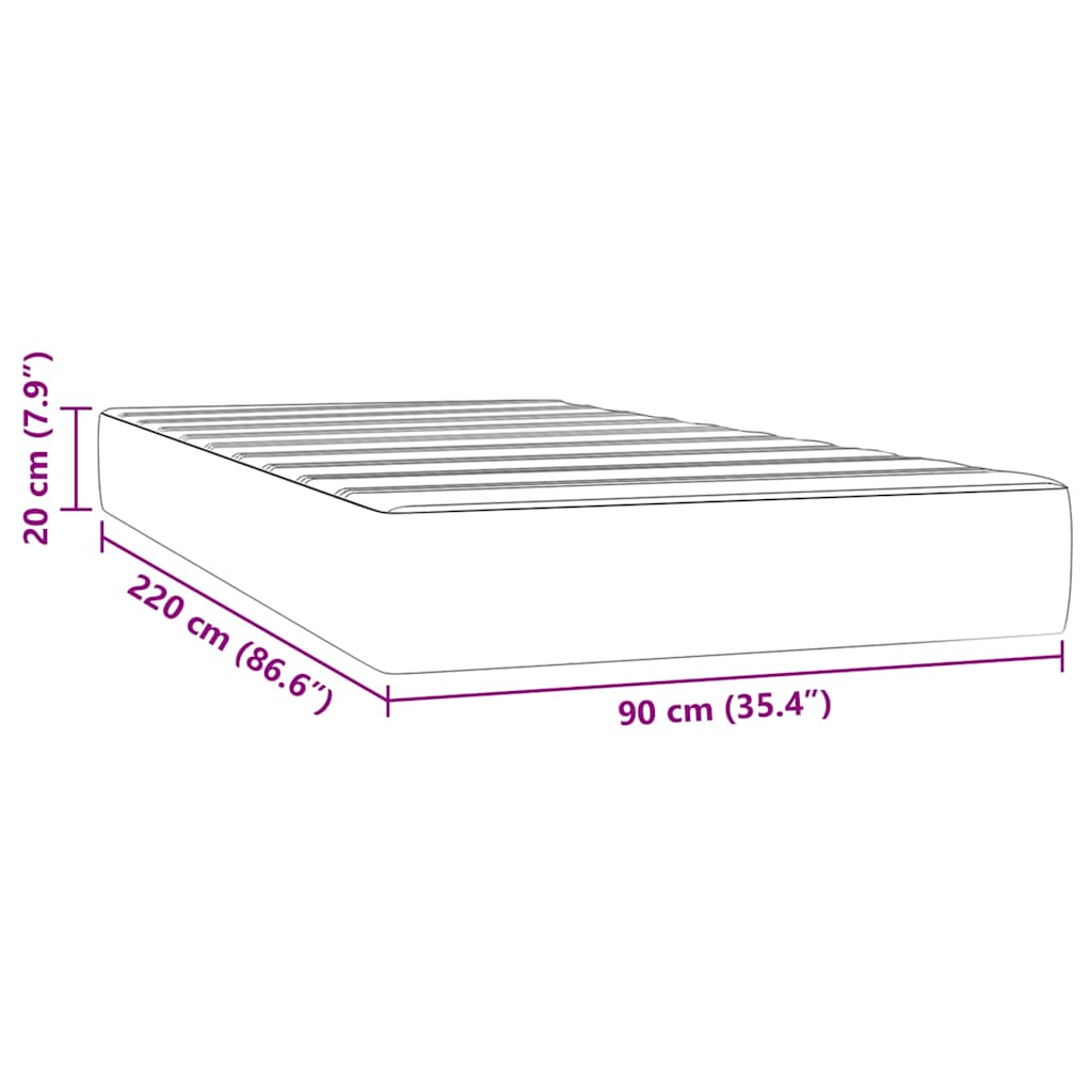 Matelas de lit à ressorts ensachés 90x220x20 cm velours vidaXL - 3