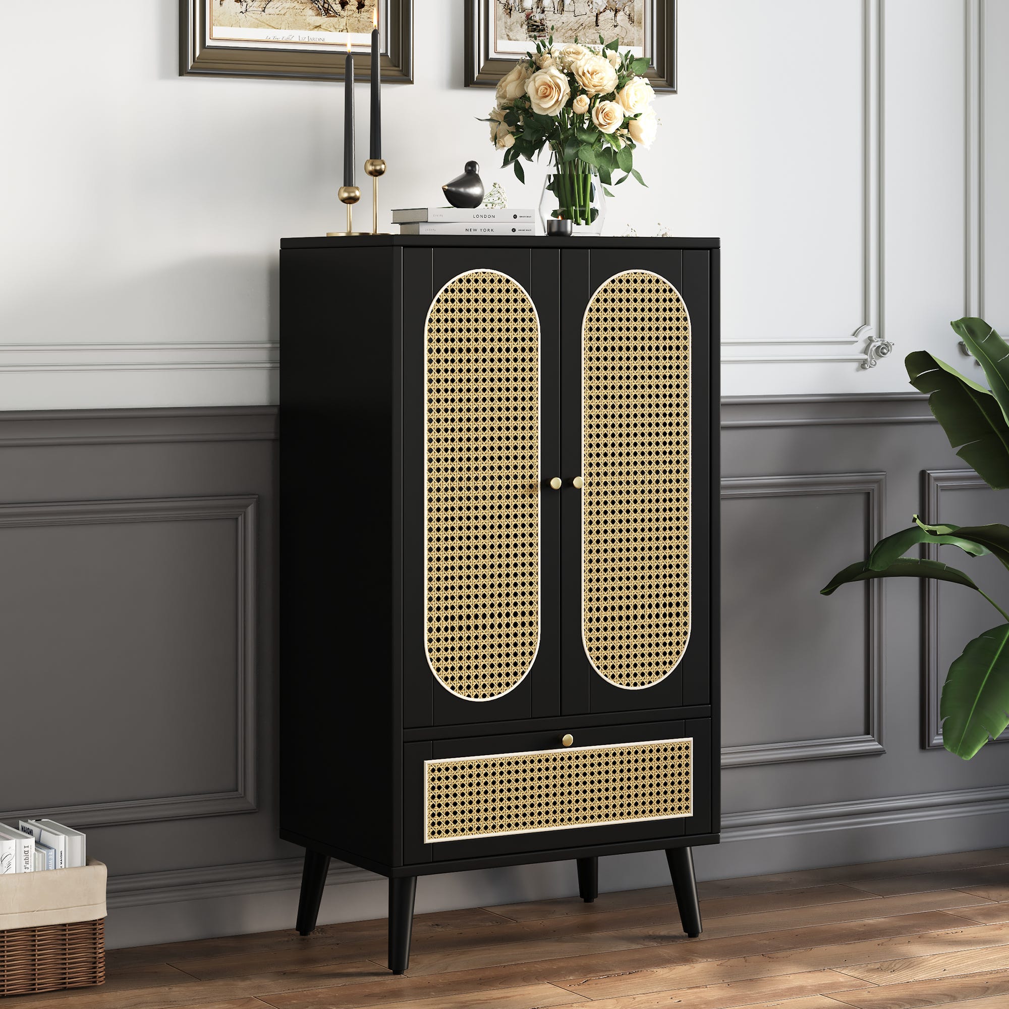 Deviantart Buffet Buffet compact 1,1m, rotin noir, 2 portes +1 tiroir, meuble haut salle ...