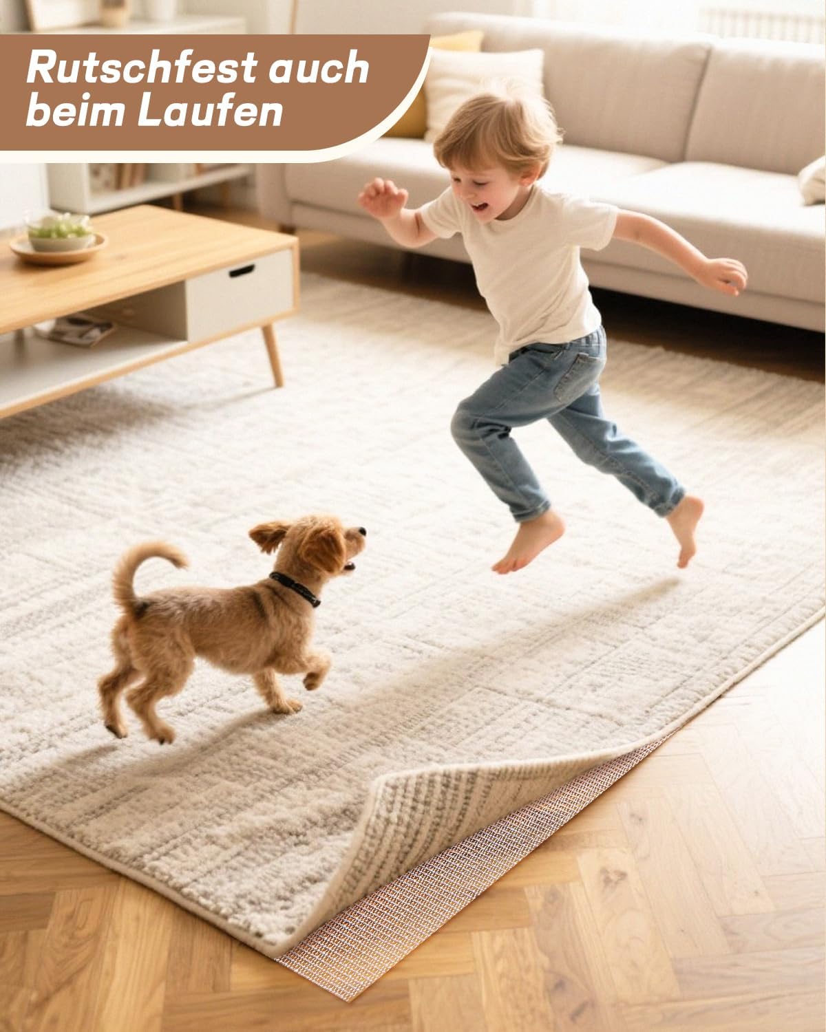 2 Pièces Tapis antidérapant pour tapis,70x160cm, Protection de Tapis,Facile à Laver et Peut Etre Coupé,Beige - 5
