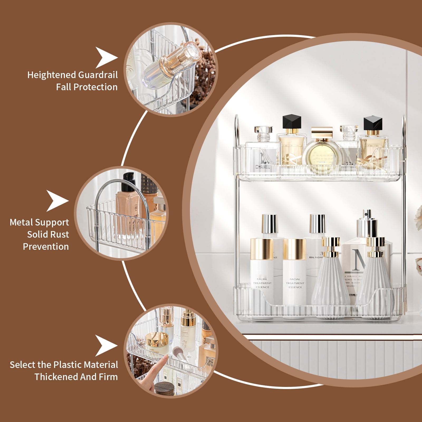 Organisateur de Maquillage et Cosmétiques,Rangement pour Salle de Bain,Présentoir à 2 Couches pour Parfum (Claire) - 4