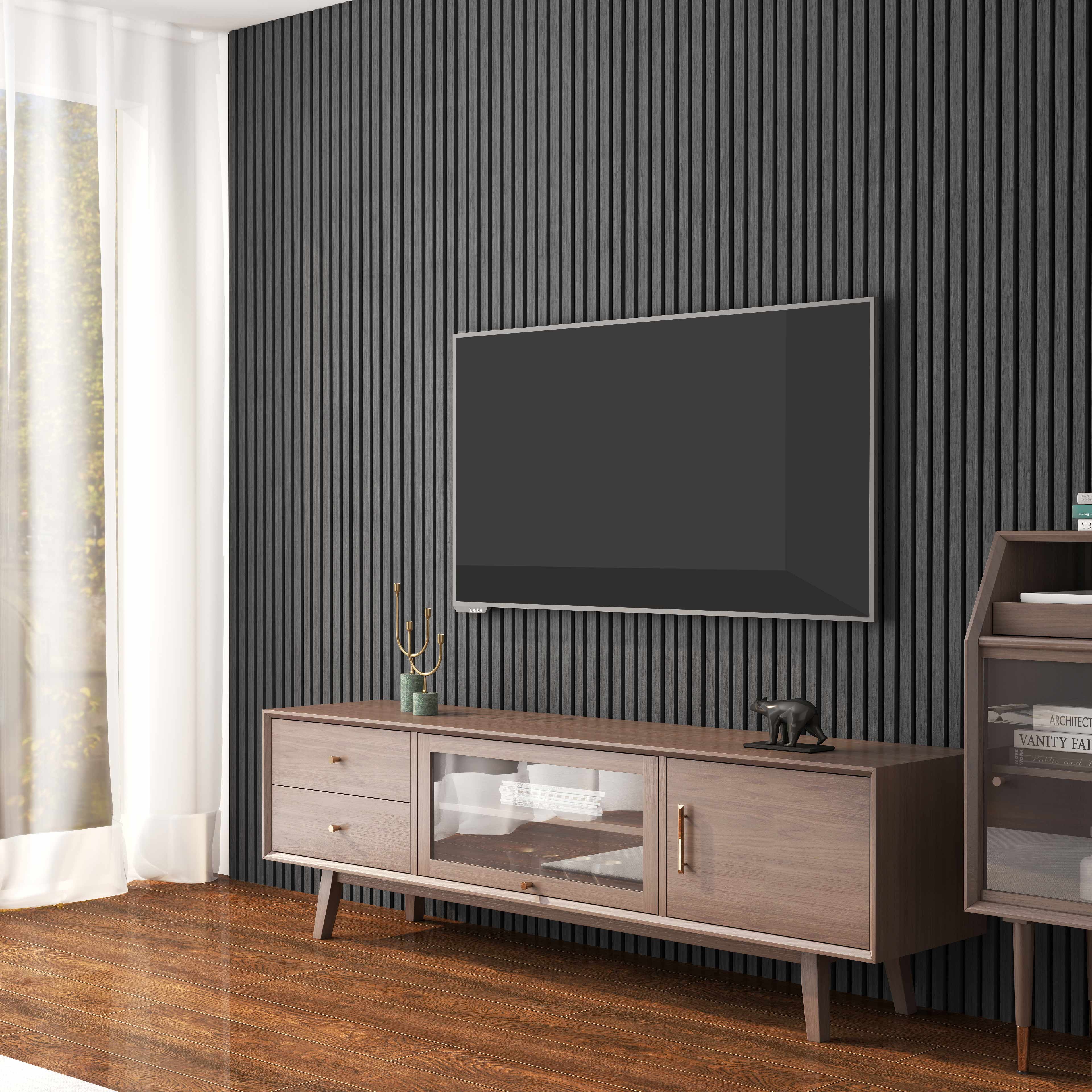 Lot de 2 panneaux muraux acoustiques décoratifs en bois MDF 260 x 30 cm, Chêne gris, excellente isolation phonique, installation facile - 2