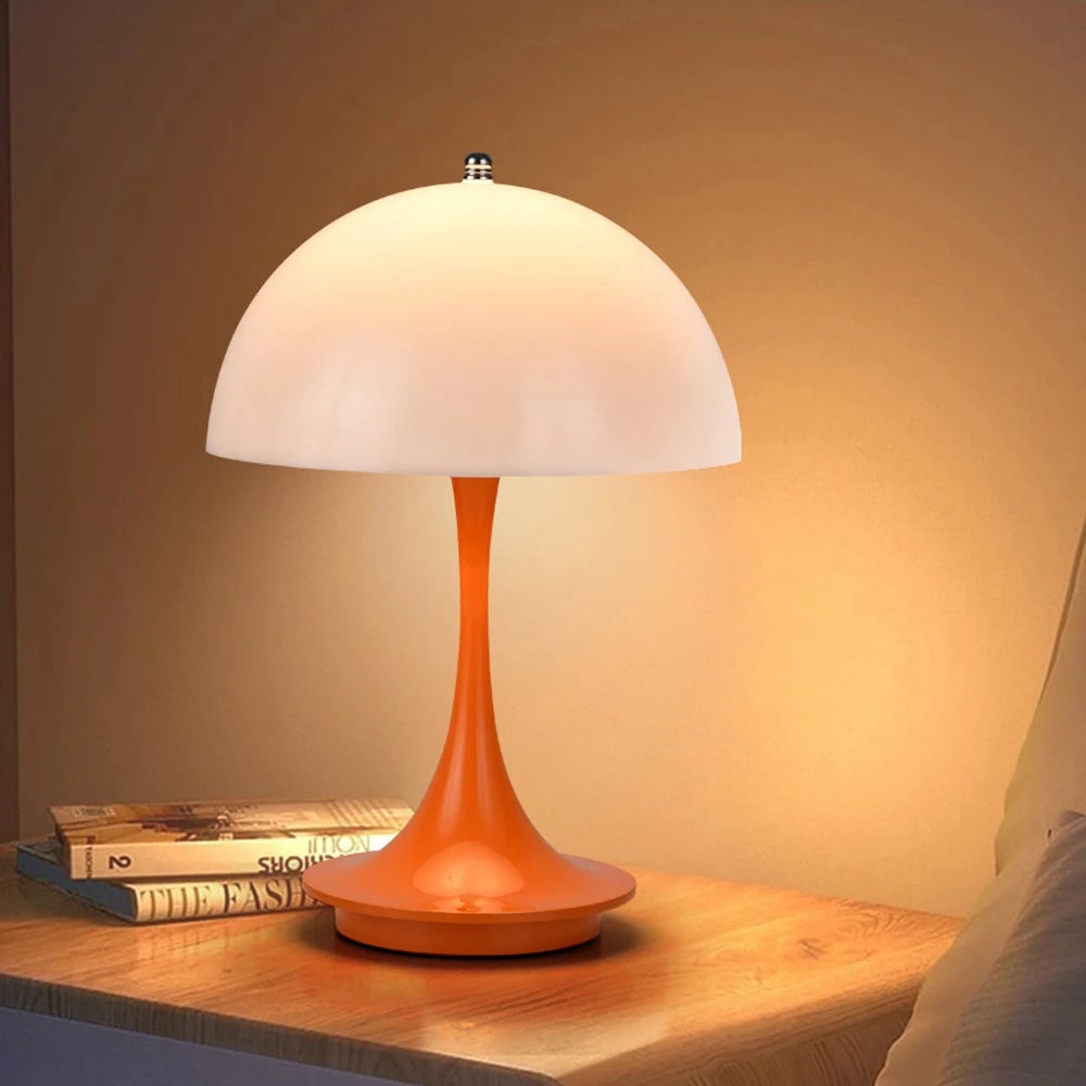 Lampe de chevet rétro, lampe de bureau LED rechargeable en forme de champignon à intensité variable à 3 niveaux, veilleuse à commande tactile, orange - 9