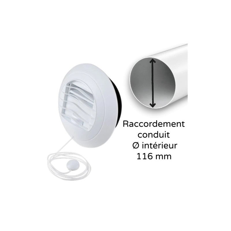 Bouche autoréglable BARJ Renov S&P - Cuisine - Ø116mm - 45 à 120 m3/h - Avec manchette à joint - 3