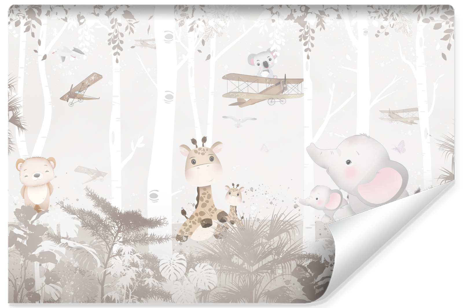 Papel pintado tejido-no tejido foto animales aviones plantas para habitación infantil 450cm x 300cm